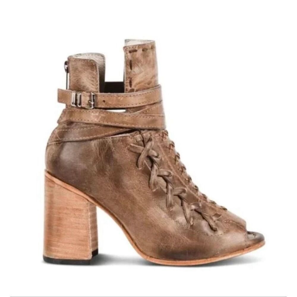 NWOT Freebird by Steven Eagle 100% Leather Peep Toe Bohemian Heels Women's 7US